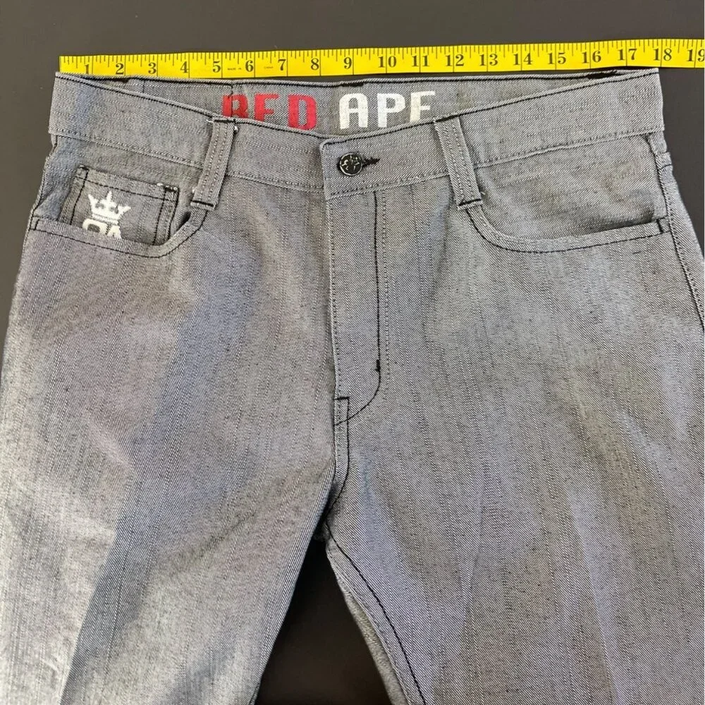 Vintage Y2K Red Ape Men Jeans Size 36 Gray Embroidered Denim Streetwear Skater